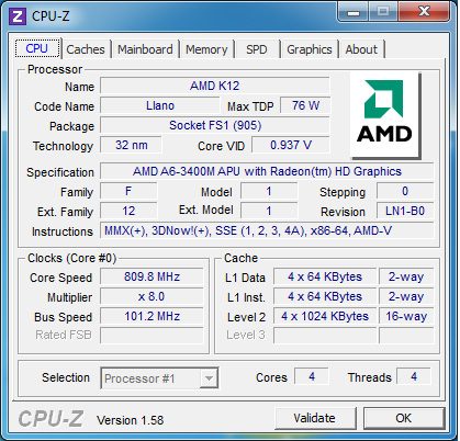 Acer Aspire 7560G CPU процессор обзор CPU-Z