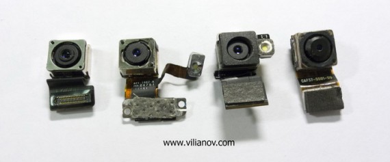 Слева направо основные камеры iPhone 5s, iPhone 5, iPhone 4s, iPhone 3GS